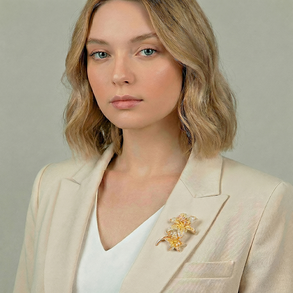 Fiore Luna Брошь ДУЭТ Zircon Арт.: XR08553P BR/G