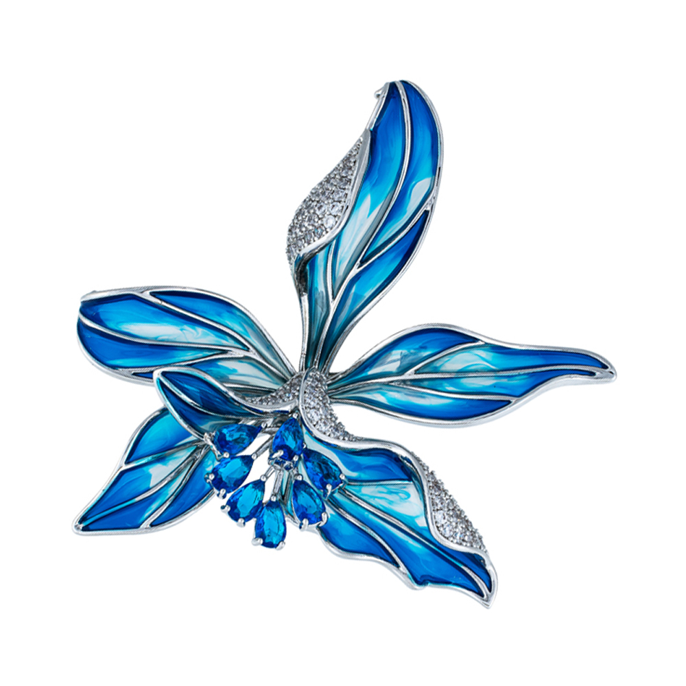 Fiore Luna Брошь Ирис циркон + эмаль с ручной росписью Fiore Luna XR12394A4 BL/S Арт.: XR12394A4 BL/S