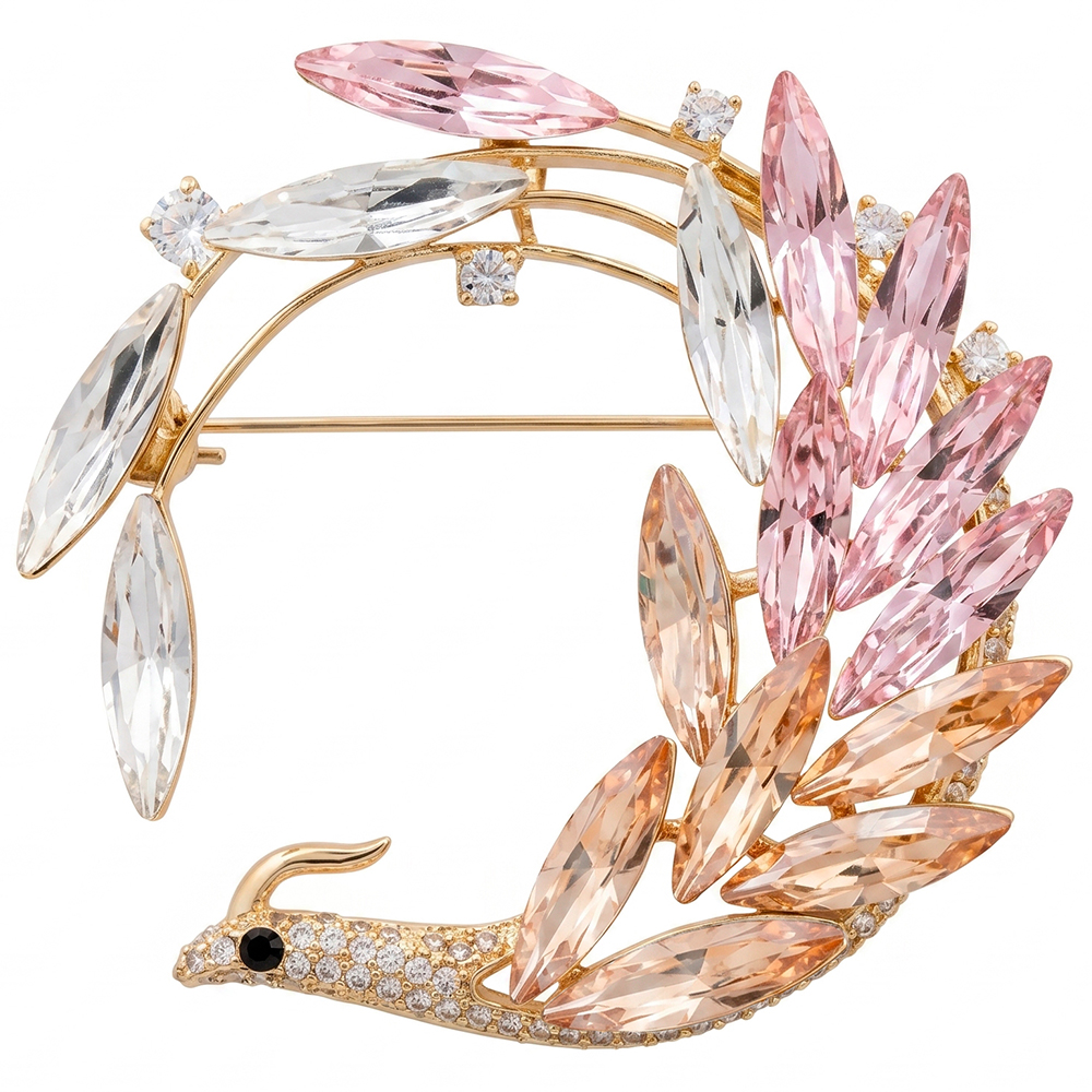 Fiore Luna Брошь Птица crystal peach gold Арт.: XR16682 BR/G
