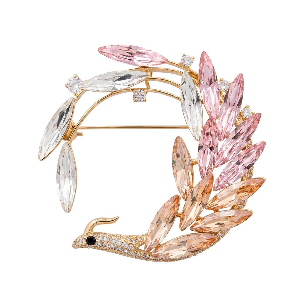 Fiore Luna Брошь Птица crystal peach gold Арт.: XR16682 BR/G