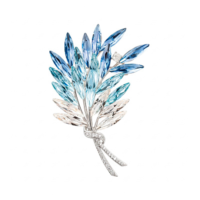 Брошь Букет crystal blue XR16767 BL/S 