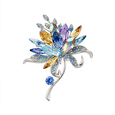 Брошь Райский цветок crystal blue XR12932a1 BL/S 