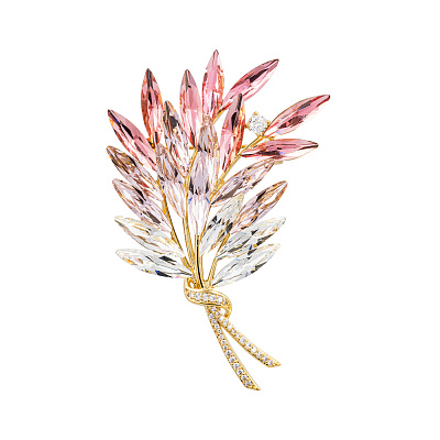 Брошь Букет crystal white/pink XR16767 R/G 