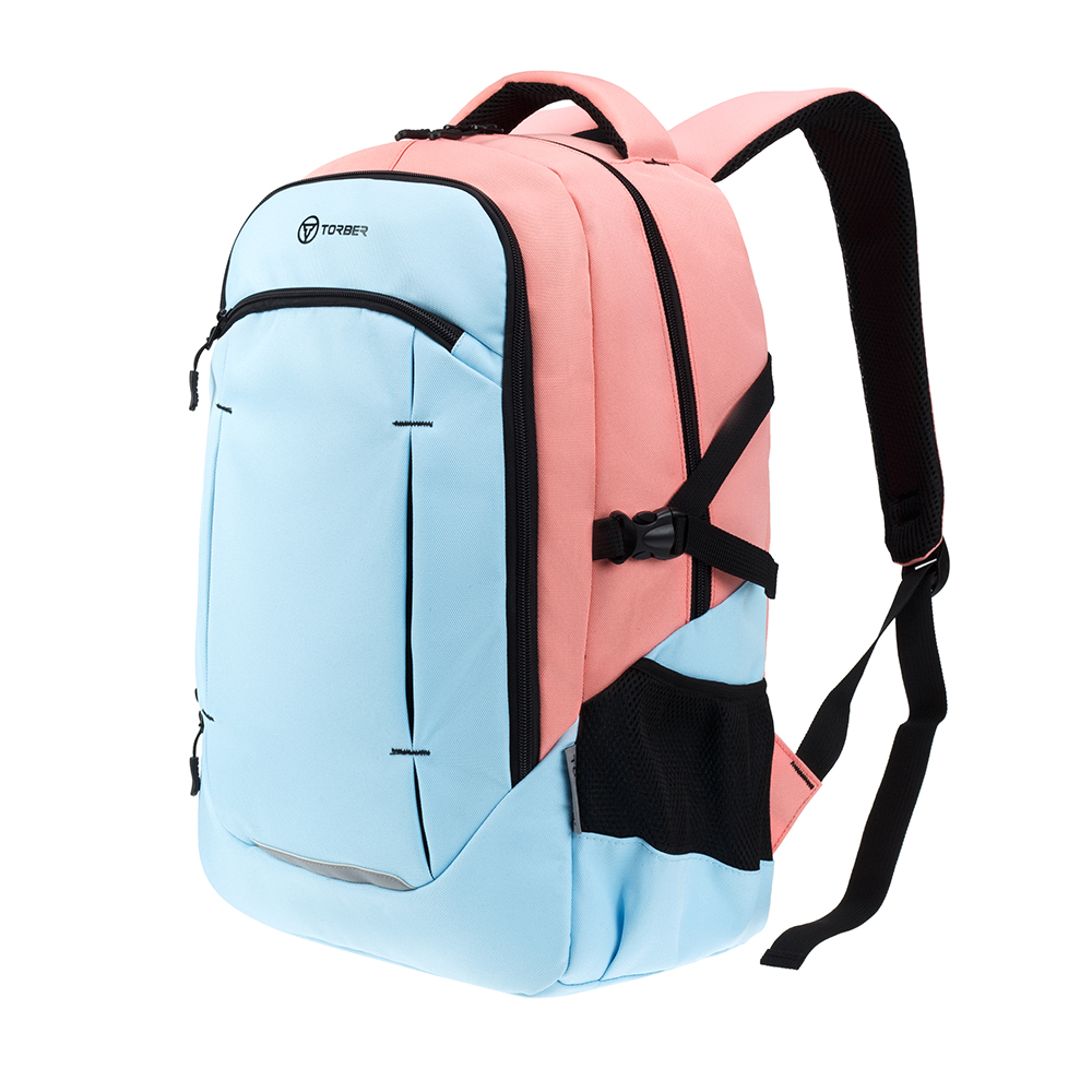 TORBER Рюкзак TORBER CLASS X, розово-голубой, 46 x 32 x 18 см + Мешок для сменной обуви в подарок! Арт.: T9355-22-PNK-BLU-M