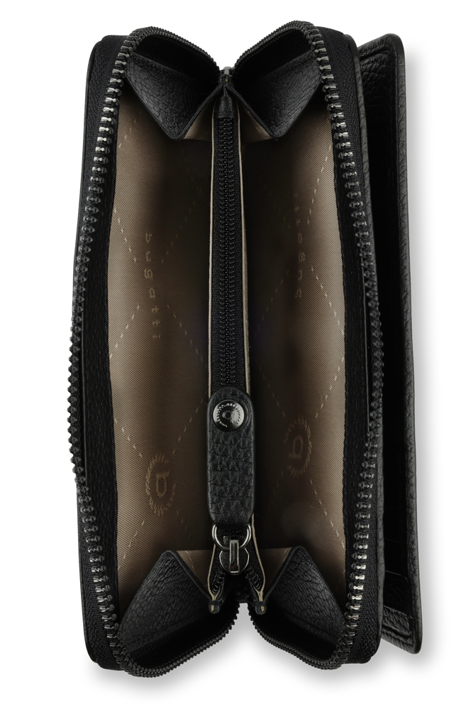 Bugatti Кошелёк женский BUGATTI Elsa, с защитой данных RFID, чёрный, воловья кожа/полиэстер, 15,5х3х9,5 см Арт.: 49462501