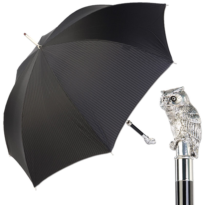 Pasotti Зонт-трость Pasotti Owl Сова Silver Codino Black  product-1182 Арт.: product-1182