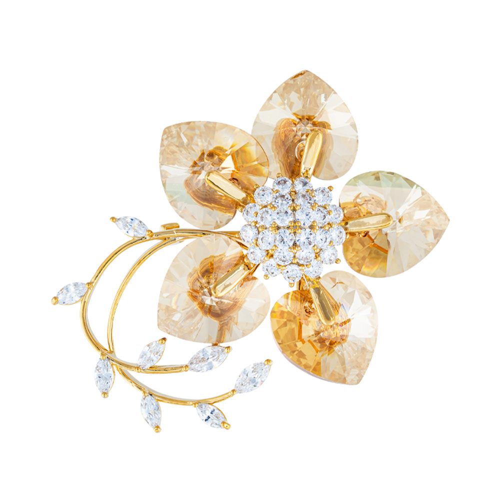 Fiore Luna Брошь Цветок Swarovski crystal + Zircon Fiore Luna XR10675F BR/G Арт.: XR10675F BR/G