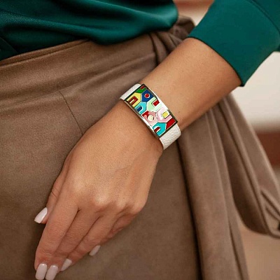 Браслет на кожаном белом ремешке  Fiore Luna  CB00993-4 M 