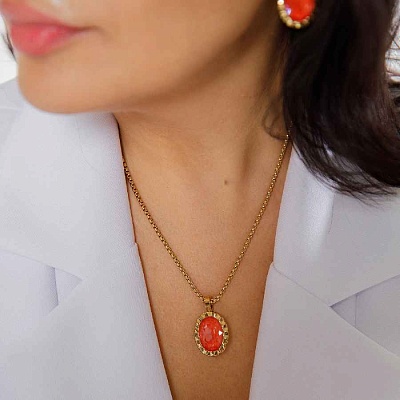 Колье TIVOLA UNICA big (G/P) Orange ignite 3cm  Qudo  420714 