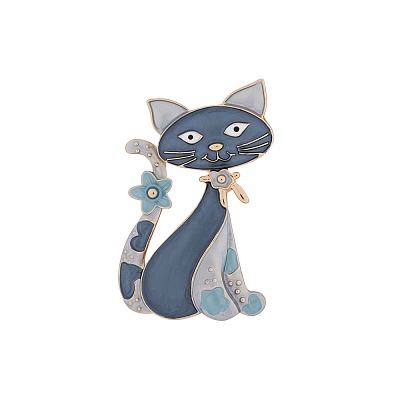 Брошь  Кот с цветком XZ0713.21 BL/G 