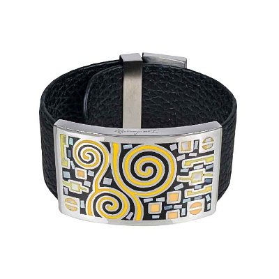 Браслет на кожаном черном ремешке CB01319-4 BR 