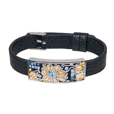 Браслет на черном кожанном ремешке CB03598-1A 