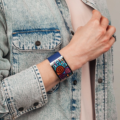 Браслет на кожаном синем ремешке  Fiore Luna  CB01319-12 BL/S 