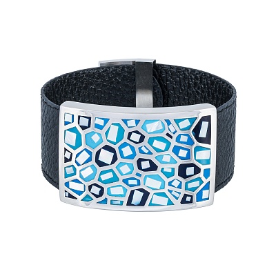 Браслет на кожаном черном ремешке CB00992-6 BL 