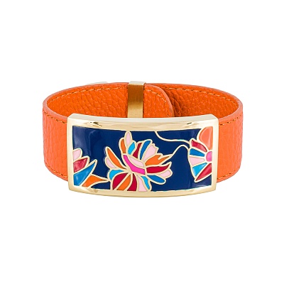 Браслет на оранжевом кожаном ремешке CB13599-8 