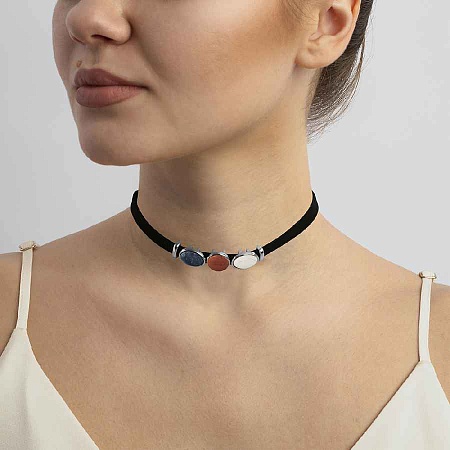Possebon *Чокер mother mosaic/red agate/pearl sodalite Арт.: *B0207.1.8.22 BW/R/BL/S
