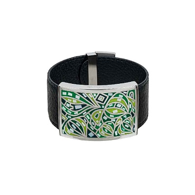 Браслет на кожаном черном ремешке CB01366-4 G 