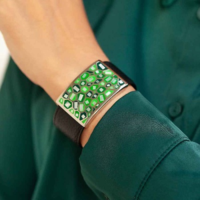 Браслет на кожаном черном ремешке  Fiore Luna  CB00992-8 G 