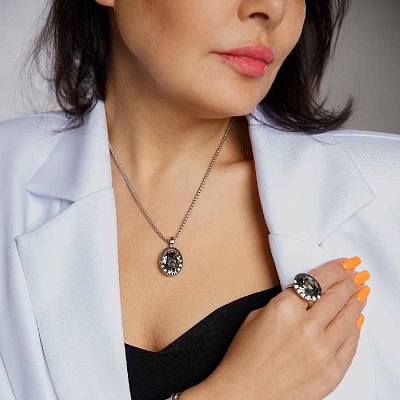 Колье TIVOLA UNICA big (S/P) Black diamond 3cm  Qudo  420539 