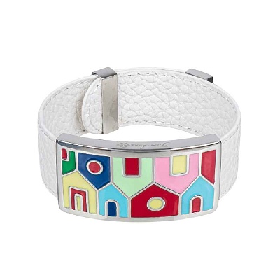 Браслет на кожаном белом ремешке CB00993-4 M 