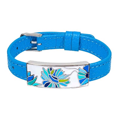 Браслет на голубом кожанном ремешке CB03599-16A 