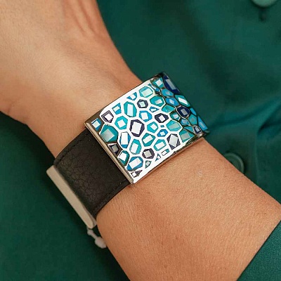 Браслет на кожаном черном ремешке  Fiore Luna  CB00992-6 BL 