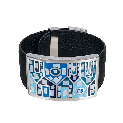 Браслет на кожаном черном ремешке CB01318-2 BL 