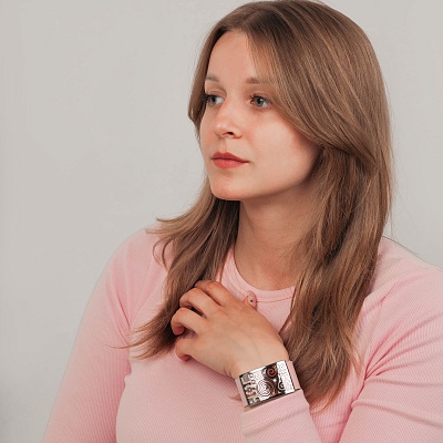 Браслет на кожаном розовом ремешке  Fiore Luna  CB01319-15 R/S 