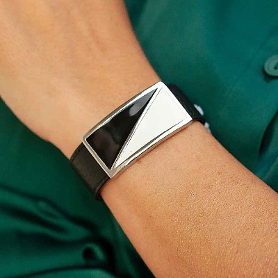 Браслет на кожаном черном ремешке  Fiore Luna  CB00991-1 BW 