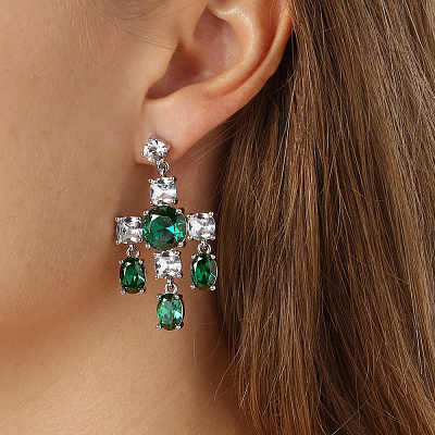 Серьги LEONORA SS EMERALD GREEN / CRYSTAL  Dyrberg Kern  430072 