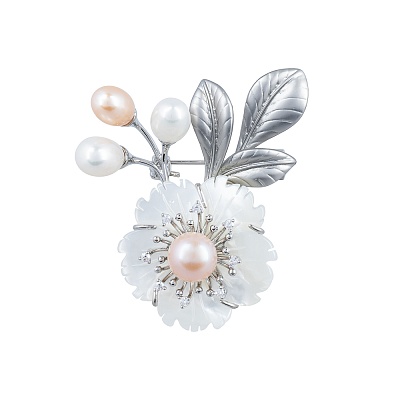 Брошь Ветвь Natural pearl+Natural shell XR12111A5 S 