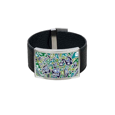 Браслет на кожаном черном ремешке CB01367-2 G 