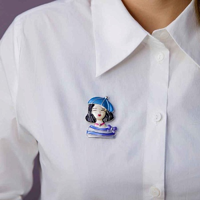 Брошь Девочка в берете  Shadore  XZ1479.23 BL/S 