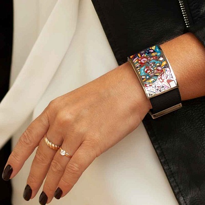 Браслет на кожаном черном ремешке  Fiore Luna  CB01367-1 M  