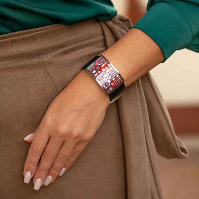 Браслет на кожаном черном ремешке  Fiore Luna  CB01318-3 R 