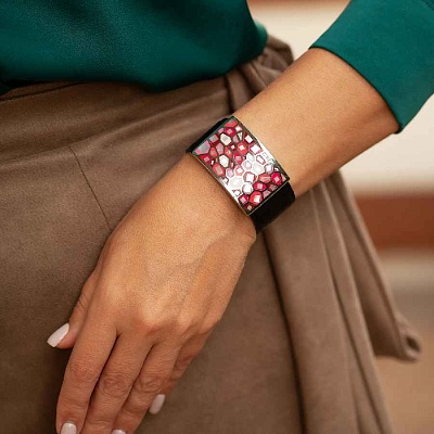 Браслет на кожаном черном ремешке  Fiore Luna  CB00992-7 R 