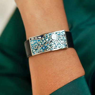 Браслет на кожаном черном ремешке  Fiore Luna  CB00952-9 BL 