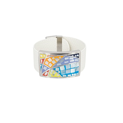 Браслет на кожаном белом ремешке CB01156-6 M/S 