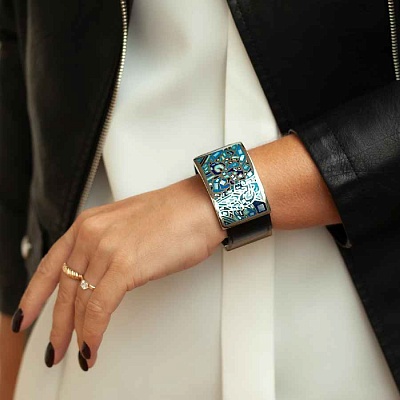 Браслет на кожаном черном ремешке  Fiore Luna  CB01367-3 BL 