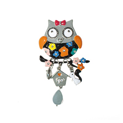 Брошь Сова с домиком XZ5500.2 BW/S 