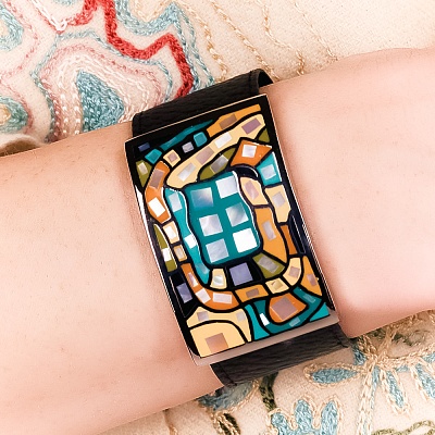 Браслет на черном кожаном ремешке  Fiore Luna  CB00100-2 