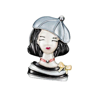 Брошь Девочка в берете XZ1479.2 BW/S 