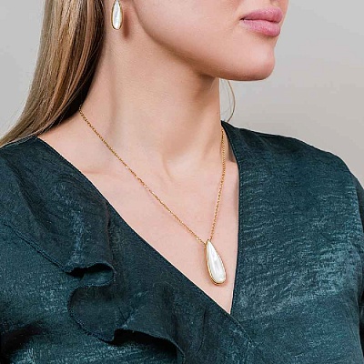 Колье Капля SHELL WHITE  Fiore Luna  BP01376-14 BW/G 