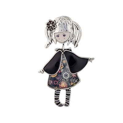 Брошь Девочка в манто XZ0989.4 BW/S 