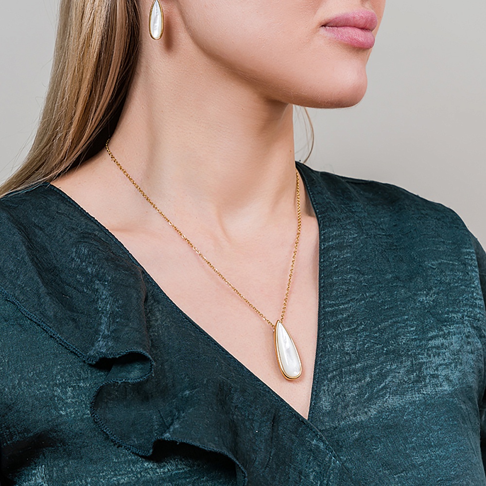 Fiore Luna Колье Капля SHELL WHITE Арт.: BP01376-14 BW/G