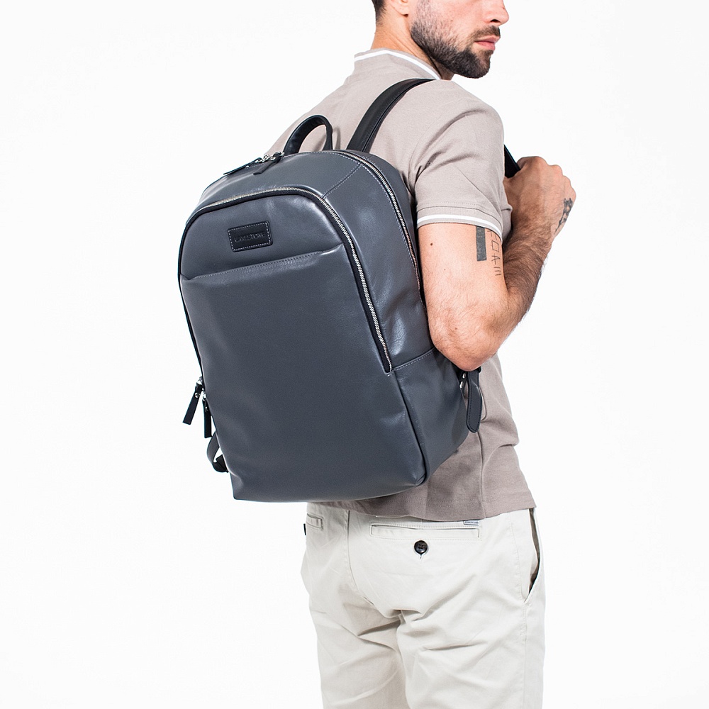 Lakestone Кожаный мужской рюкзак для ноутбука Faber Grey/Black Арт.: 918304/GR/BL