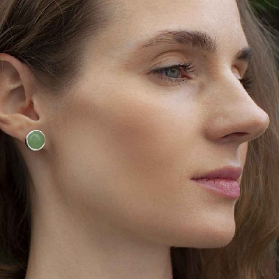 Пусеты GREEN AVENTURINE  Fiore Luna  LE1109 G/S 