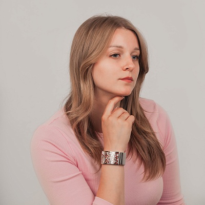 Браслет на кожаном персиковом ремешке  Fiore Luna  CB00230-17 R/S 