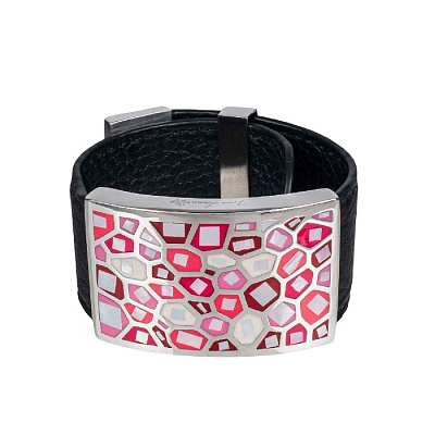 Браслет на кожаном черном ремешке CB00992-7 R 