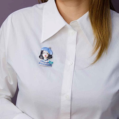 Брошь Девочка в берете  Shadore  XZ1479.21 BL/S 